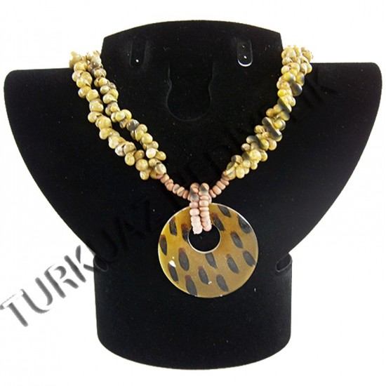 SEDEF KABUK KOLYE  - YEŞİL YUVARLAK HALKALI