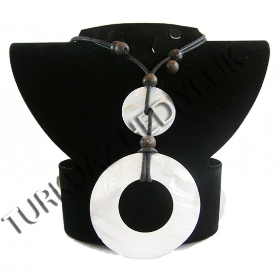 SEDEF KABUK KOLYE - KABİBİ HALKALI / SİYAH  İPLİ