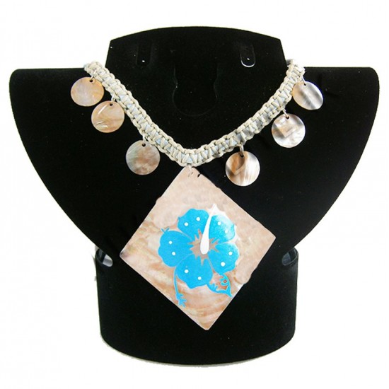 SEDEF KABUK KOLYE - MAVİ DESENLİ KARE