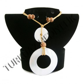 SEDEF KABUK KOLYE - KABİBİ HALKALI /KAHVERENGİ İPLİ