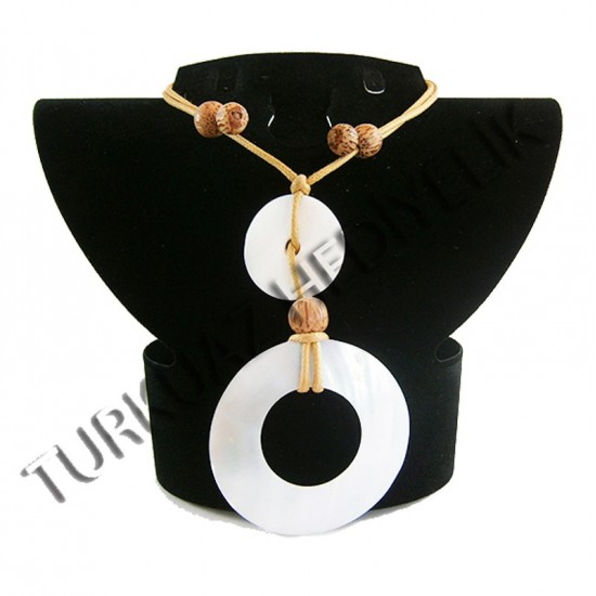 SEDEF KABUK KOLYE - KABİBİ HALKALI /KAHVERENGİ İPLİ