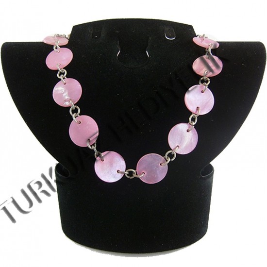 SEDEF KABUK EKLİ KOLYE - YUVARLAK / PEMBE