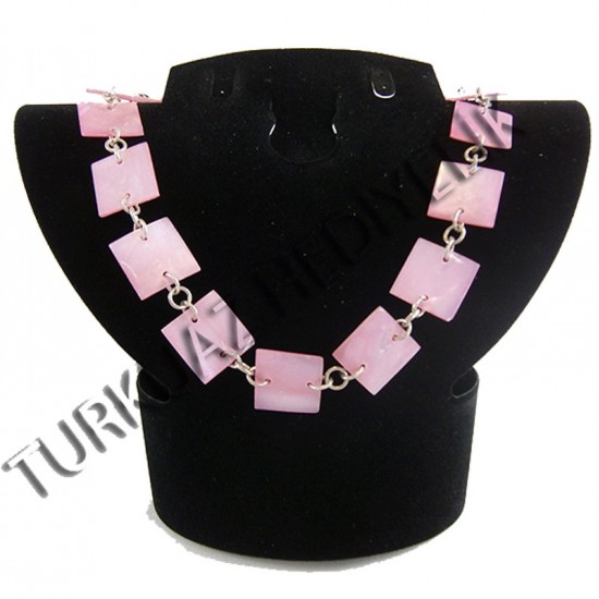 SEDEF KABUK EKLİ KOLYE - KARE / PEMBE