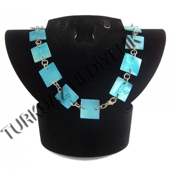 SEDEF KABUK EKLİ KOLYE - KARE / MAVİ