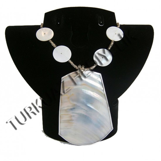 SEDEF KABUK KOLYE - KABİBİ / GÜMÜŞ RENK KENARLI